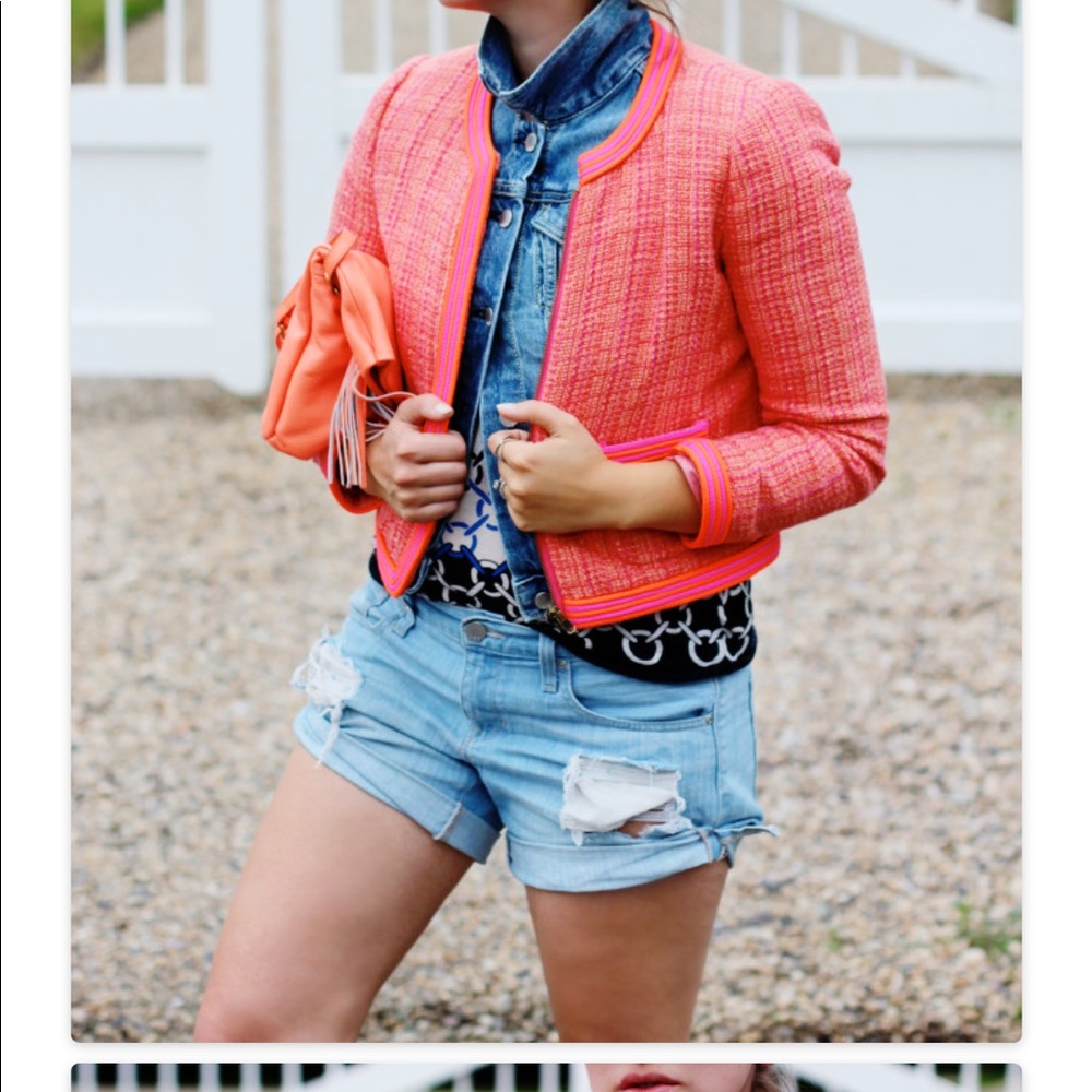 J. Crew tweed orange and pink blazer jacket
